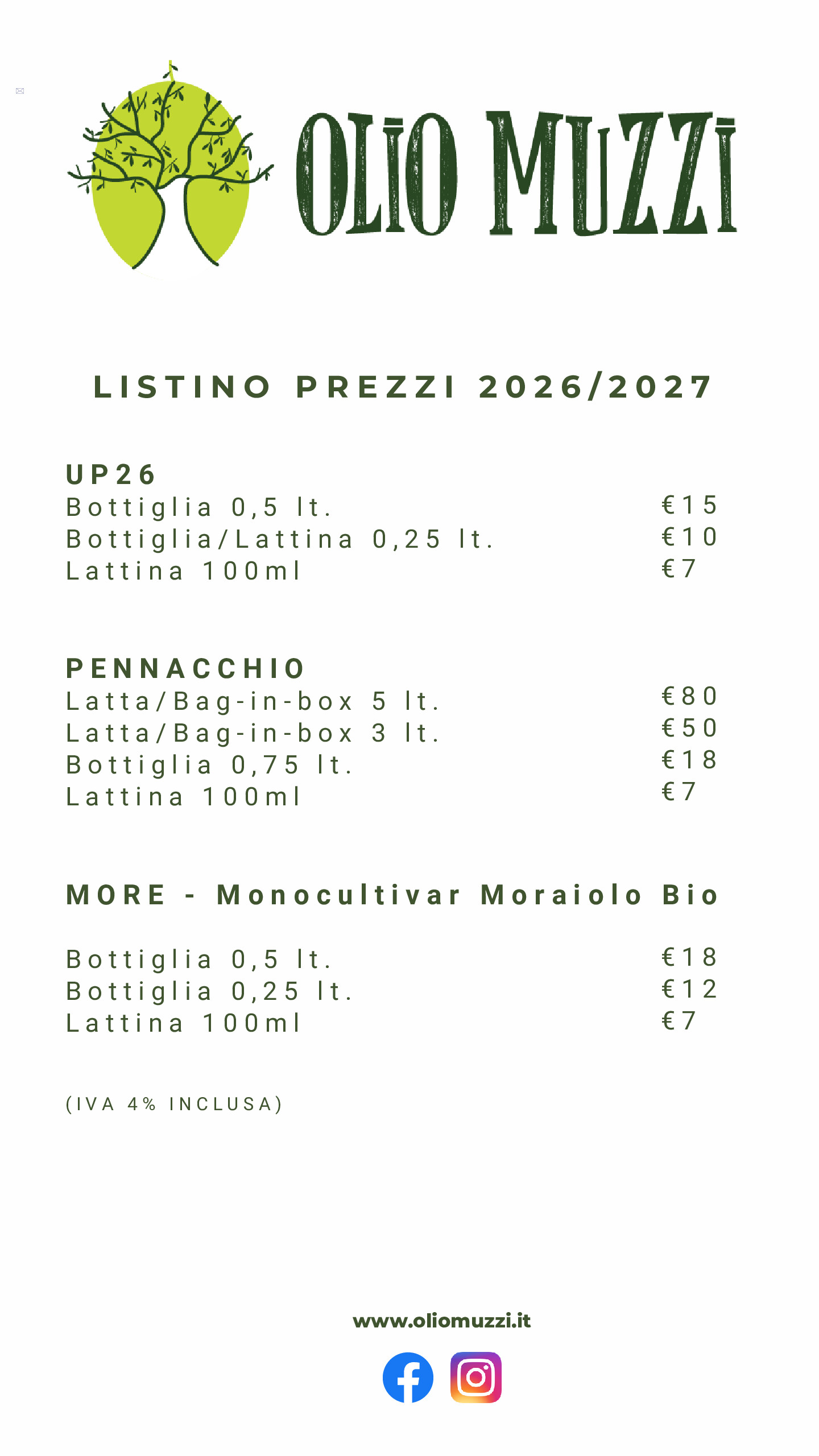 Listino prezzi 2026